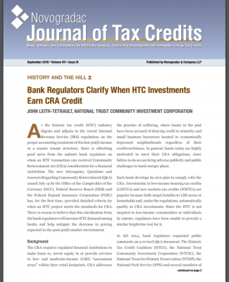 Bank Regulators Clarify When HTC Investments Earn CRA Credit